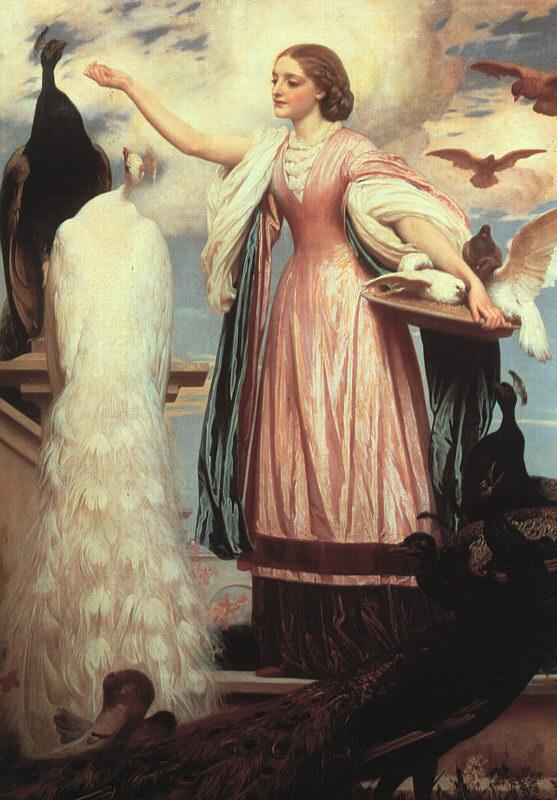 Lord Frederic Leighton A Girl Feeding a Peacock